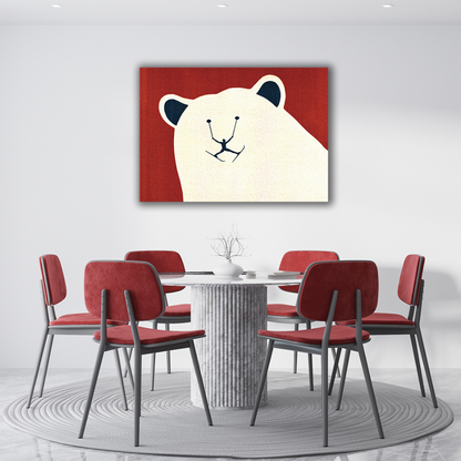 Ambientazione Studio con Winter Olympic Games - un'opera d'arte di Joey Guidone raffigurante un audace atleta in posizione trionfale su uno sfondo di orso polare, evocando l'energia e lo spirito delle Olimpiadi invernali.
