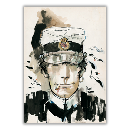 Quadro Serigrafia 'Lo Sguardo di Corto Maltese' di Hugo Pratt, espressione d'avventura e mistero, esclusiva Mycrom.art.