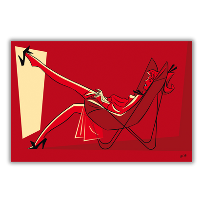 Quadro 'Femme Rouge' di Antonio Lapone, donna stilizzata su sfondo rosso, espressione di eleganza e fascino moderno.