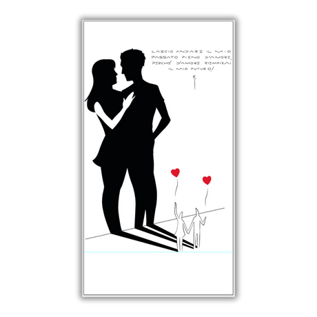 Adesivo murale 'Due Cuori', silhouette romantica di coppia con cuori rossi - emblema di amore e connessione profonda.