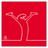 Quadro Immagine minimalista di MrLINEA con le braccia alzate in segno di gioia ed esultanza, in bianco su fondo rosso, opera di Osvaldo Cavandoli.