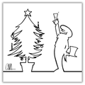 Quadro di MrLINEA in festa con 'Happy Christmas!' di Cavandoli, un brindisi alla gioia natalizia su uno sfondo bianco di stile minimalista.