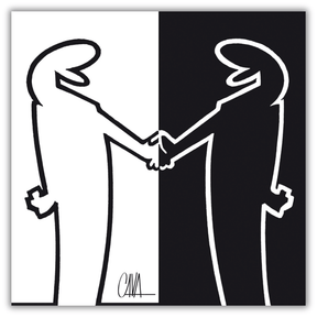 Quadro 'MrLINEA, Forza bianconeri!' di Osvaldo Cavandoli, omaggio artistico al leggendario club Juventus FC.