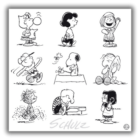 Serigrafia 'Peanuts e gli Amici di Schulz' in elegante cornice, perfetta per aggiungere un tocco artistico alla tua casa in Bianco e Nero
