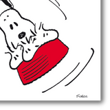 Dettaglio dell'Illustrazione di "Snoopy Flying with Woodstock" che mostra Snoopy disteso sulla sua cuccia rossa mentre vola, con Woodstock che lo accompagna.