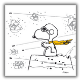 Quadro Snoopy, the Red Baron ritrae Snoopy con una sciarpa gialla, in posa eroica sopra la sua cuccia, immaginandosi come un aviatore.