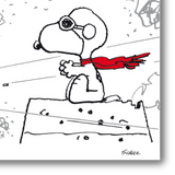 Il Dettaglio del quadro Snoopy, the Red Baron ritrae Snoopy con una sciarpa rossa, in posa eroica sopra la sua cuccia, immaginandosi come un aviatore.