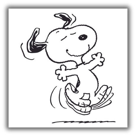 Il Quadro di Snoopy, Be Happy mostra Snoopy in un momento di pura felicità, danzando con le braccia aperte e un sorriso radioso.