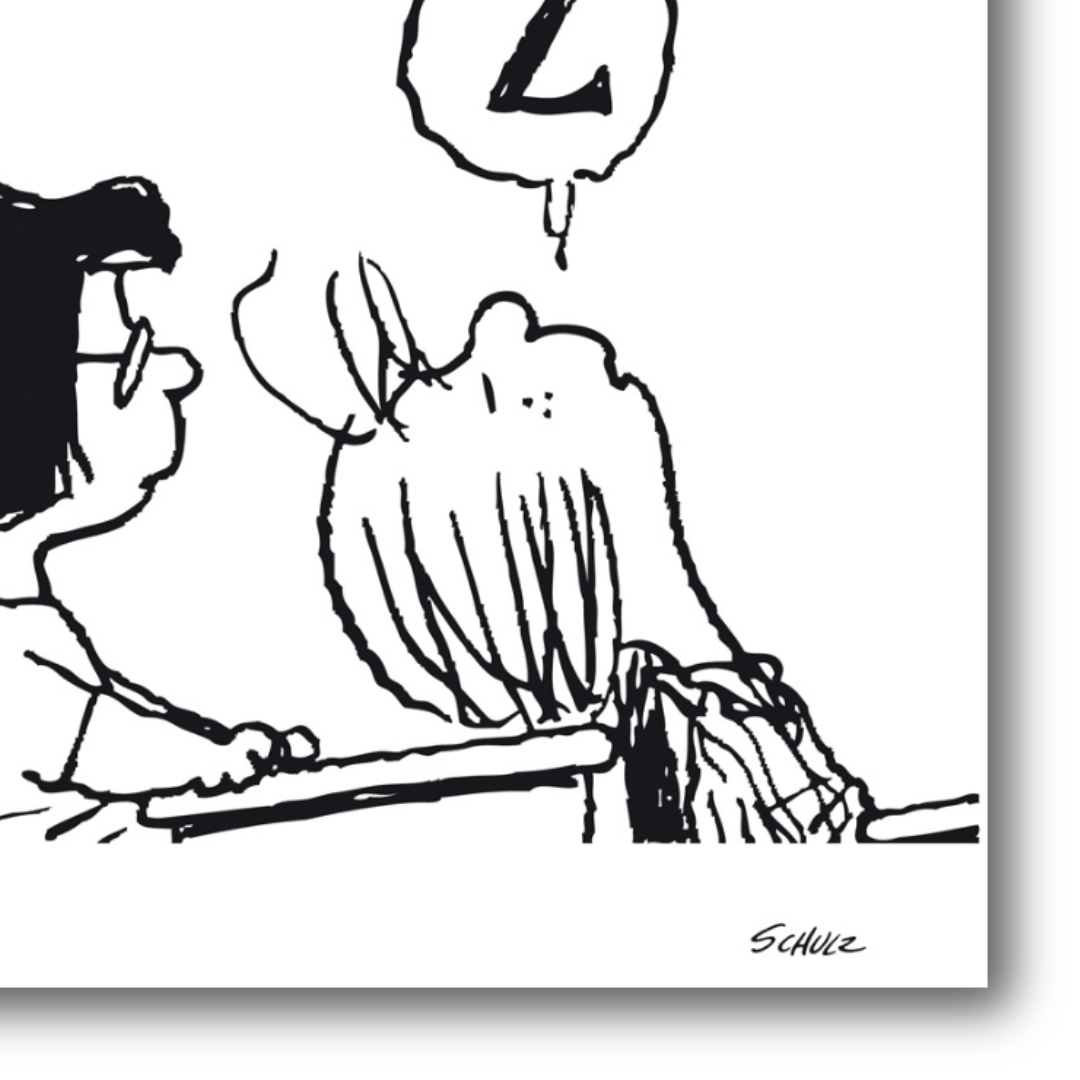 Dettaglio di Lucy, Patty and the School ritrae Peppermint Patty addormentata al suo banco con un fumetto 'Z' a indicare il sonno, mentre Lucy la osserva.