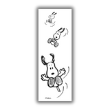 Quadro di "SNOOPY che vola" di Charles Schulz, con sfondo bianco, mostra Snoopy in diverse pose aeree.