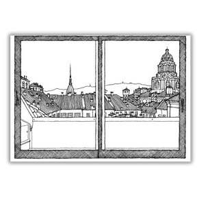 Quadro in bianco e nero della vista sulla Cattedrale di Torino, che esalta bellezza e dettaglio architettonico.