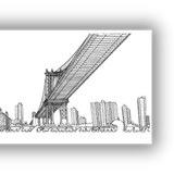 Dettaglio quadro Illustrazione a mano in bianco e nero che mostra il dettagliato skyline della parte orientale di New York, opera dell'artista Matteo Pericoli.
