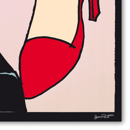 Dettaglio Opera d'arte di Pratt 'Tango, red and black shoes', un omaggio alle iconiche scarpe del tango.