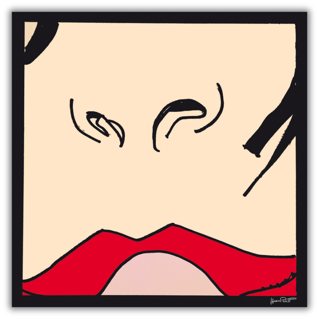 Opera d'Arte quadro con Le labbra rosse sensuali di una donna in stile tango, un trionfo dell'espressione artistica di Hugo Pratt.