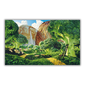 Dettaglio della foresta di broccoli di Carl Warner con cascata