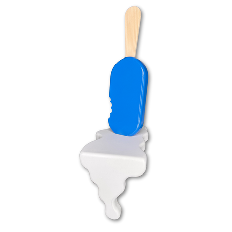Scultura in legno a forma di gelato blu sciolto, firmata GianTarlo, complemento d’arredo creativo ed esclusivo, edizione limitata Mycrom Art.