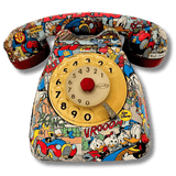 Telefono vintage decorato con fumetti di Paperino - Pezzo unico artigianale