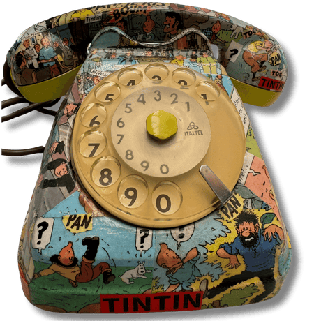 Telefono Vintage Artigianale Decorato con Fumetti di Tin Tin - TIN TIN - Ring Art Phone