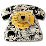Telefono artistico Valentina - Ring Art Phone unico e fatto a mano con illustrazioni in bianco e nero.