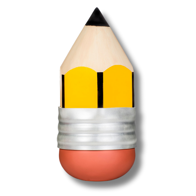 OPTIMIZE_BACKUP_PRODUCT_Pouf a forma di matita gigante 'Matito' di D.M. Gugliermetto, color giallo con dettagli nero e rosa, per un arredo casa unico e creativo.